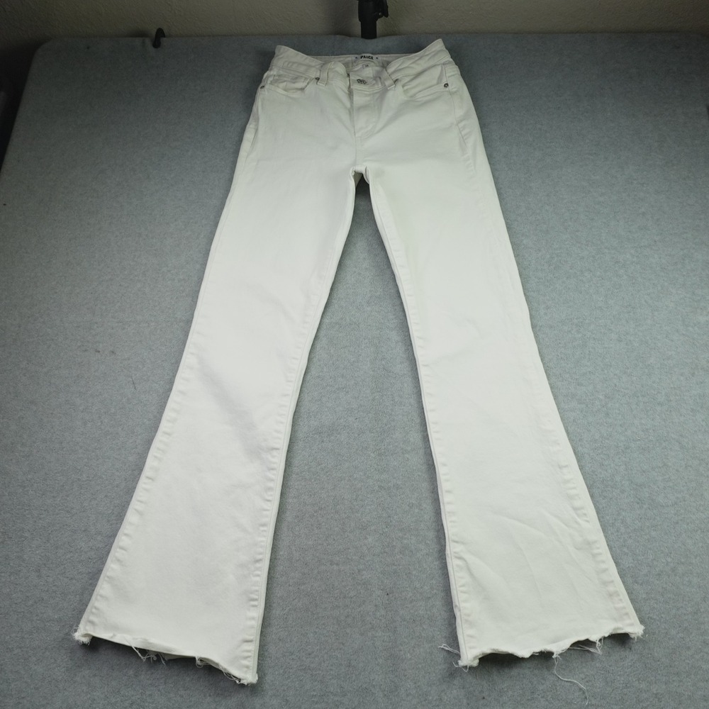 PAIGE Jeans Women 26 White Laurel Canyon High Rise Flare Raw Hem